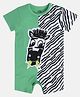 MINI KLUB Cotton Knit Half Sleeves Zebra Patch Detailed Romper - Green & White
