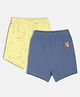 MINI KLUB Cotton Knit Pack Of 2 Animal Printed & Patch Detailed Shorts - Yellow & Blue