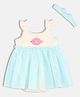 MINI KLUB Cotton Knit Frill Sleeves Fish Patch Detailed Frock Style Onesie With Headband - Blue