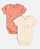 MINI KLUB Cotton Knit Pack of 2 Half Sleeves Floral & Animal Printed Onesies - Coral & Pink