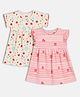 MINI KLUB Cotton Knit Pack Of 2 Half Frill Sleeves Floral Printed Dresses - Beige & Pink