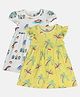 MINI KLUB Cotton Knit Pack Of 2 Cap Sleeves Beach Theme & Palm Trees Printed Dresses - Yellow & White