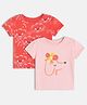 MINI KLUB Cotton Knit Pack Of 2 Half Sleeves Floral & Cloud Printed Tops - Red & Pink