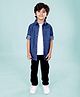 Kiddopanti Cotton Knit Solid Tee & Jeans With Full Sleeves Denim Woven Mild Washed Shirt Set - Medium Blue White & Black