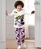 Kookie Kids Disney Single Jersey Knit Full Sleeves Night Suit with Mickey Mouse Graphic - White & Lilac