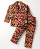 Rikidoos Full Sleeves Foxes Printed Coordinating Night Suit Set - Orange & Black