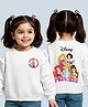 Babyhug Disney 100% Cotton Oversize Drop Shoulder Full Sleeves Sweatshirt With Front & Back Disney Princess Graphics & Frill Detailing - White