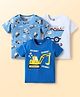 Doodle Poodle 100% Cotton Knit Half Sleeves T-Shirt with Vehicle Print Pack of 3 - Blue & White