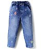 Olio Kids Denim Woven Full Length Jeans With Floral Embroidery - Light Blue