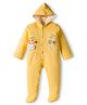 Child World Cotton Knit Full Sleeves Footed & Hooded Sleepsuit With Text Embriodery - Golden