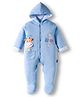 Child World Cotton Knit Full Sleeves Footed & Hooded Sleepsuit With Text Embriodery - Light Blue