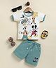 UNO KIDS Interlock Knit Mickey & Friends Featuring Half Sleeves Characters Printed Tee & Coordinating Short Set - Green