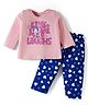 Doodle Poodle 100% Cotton  Full Sleeves Night Suit with Text Unicorn & Heart Print - Pink & Navy Blue