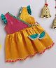 Many frocks & Banarasi Koti Flutter Sleeves And Latkan Embellished Knee Length Ethnic Frock - Yellow & Pink