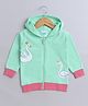 BUMZEE Looper Knit Full Sleeves Swan Printed Hooded Sweatjacket - Sea Green & Pink