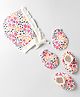 Doodle Poodle Interlock Cotton Knit Cap Mittens & Booties With Floral Print White - Circumference 32 cm