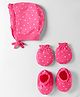 Doodle Poodle Interlock Cotton Knit Cap Mittens & Booties With Polka Dots Print Dark Pink - Circumference 32 cm