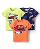 Doodle Poodle 100% Cotton Knit Half Sleeves T-Shirts with Car Print Pack of 3 - Navy Blue Orange & Light Green