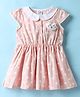 Simply Premium Cotton Woven Cap Sleeves Peter Pan Collar Frock With Polka Dot Print & Cat Applique - Peach