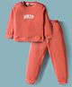 Smarty Boys Looper Knit Full Sleeves T-Shirt & Lounge Pant Set With Text Print - Red