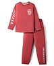 Smarty Boys Looper Knit Full Sleeves T-Shirt & Lounge Pant Set With Text Print - Red