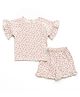 JusCubs Cotton Knit Flutter Sleeves Floral Printed Coordinating Top & Shorts Set - Off White