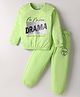 Olio Kids Looper Knit Full Length Polka Dots & Text Printed Winter Wear Sweatshirt & Pant Set - Light Green