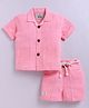 LITTLE COLLARS Pure Organic Muslin Woven Half Sleeves Textured Shirt & Shorts Set - Pink