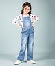 tweeny mini Denim Woven Mild Washed & Distressed Dungaree With Full Sleeves Polka Dots Printed Tee - Blue