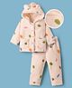 Mark & Mia Full Sleeves Winter Wear Printed Hooded Night Suit With Ear Applique Detailing - White