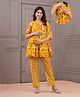 CeleBravo Cotton Woven Three Fourth Sleeves Floral Printed Maternity Ethnic Kurta With Nursing Access & Pant Set - Mustard
