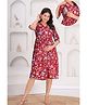 CeleBravo Georgette Woven Three Fourth Sleeves Floral Printed Maternity Dress With Nursing Access - Maroon