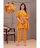 CeleBravo Cotton Woven Half Batwing Sleeves Floral Printed Maternity Ethnic Kaftan Style Kurta With Nursing Access & Pant Set - Mustard