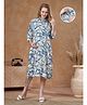 Lovely Mom's Rayon Woven Three Fourth Sleeves Floral Printed Maternity Dress With Nursing Access - Blue
