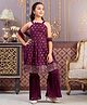 Aarika Georgette Woven Sleeveless Sequin Embellished Kurta & Sharara With Dupatta Set - Wine
