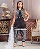 Aarika Georgette Woven Sleeveless Threadwork Embroidered Sequins & Lace Embellished Kurta Patiala With Dupatta & Jacket Set - Black