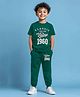 Trampoline Cotton Blend Knit Half Sleeves Vintage 1960 Text Printed Tee With Coordinating Pant Set - Green