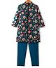 Pine Kids Woven Full Sleeves Floral Embroidered Kurta Pyjama Set - Navy Blue