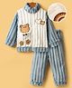 Mark & Mia Full Sleeves Winter Night Suit With Animal Patch - White & Light Blue