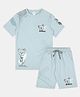 CAVIO Cotton Woven Half Sleeves Be Brave Text & Teddy Bear Printed Coordinating Tee & Shorts Set - Blue