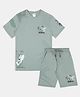 CAVIO Cotton Woven Half Sleeves Be Brave Text & Teddy Bear Printed Coordinating Tee & Shorts Set - Green