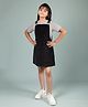 tweeny mini Corduroy Woven Solid Pinafore Dress With Half Sleeves Tee - Black