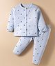 ToffyHouse Single Jersey Knit Full Sleeves Front Open Night Suit with Bear  Print - Light Blue