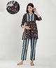 Ikk Kudi by Seerat Cotton Woven Three Fourth Sleeves Floral Printed Maternity Kurta With Nursing Access & Pant Set - Black