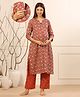 Ikk Kudi by Seerat Cotton Woven Three Fourth Sleeves Floral Printed Maternity Kurta With Nursing Access & Pant Set - Red