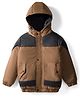 Pine Kids Woven Full Sleeves Solid Hooded Padded Jacket - Brown