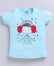 Kidcity Cotton Knit Half Sleeves Smiling Girl Wearing Rainbow Headphones Placement Printed Top - Sky Blue