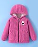Mark & Mia Full Sleeves Fur Hooded Winter Jacket With Teddy Bear Embroidery - Fuchsia