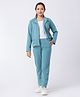 Taatoom Ponte Knit  Solid Tank Top & Pant With Full Sleeves Coordinating Jacket Set - Blue