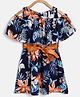 StyleStone Woven Cold Shoulder Sleeves Floral Printed Dress With Belt - Navy Blue
